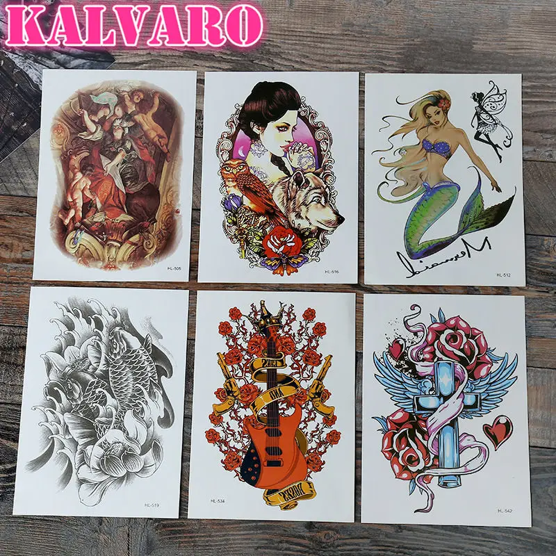 10 шт./компл. эскиз гитара Русалка водостойкая временная татуировка наклейка
