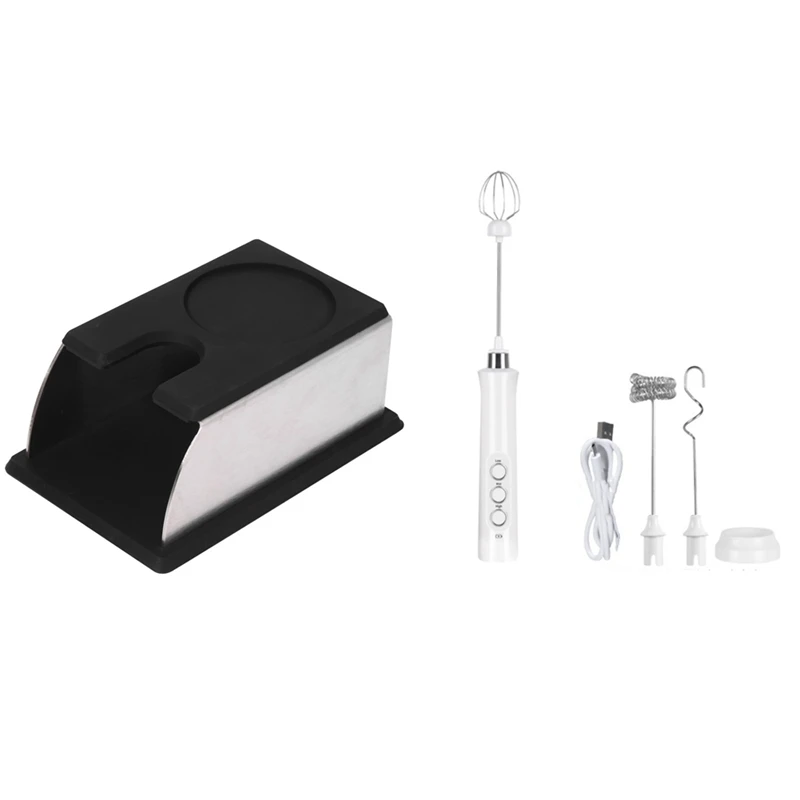 

1 Pcs Stainless Steel Coffee Tamper Stand & 1 Set Rechargeable Milk Frother Handheld With Charging Stand