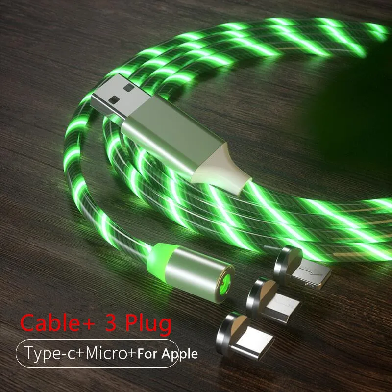 Green 3 Plug 1/2 м Магнитный кабель для быстрой зарядки светящийся в ночное время 2.4A Micro usb type C кабель для iphone samsung huawei Светодиодная лампа Xiaomi провод шнур - Цвет: Green 3 Plug
