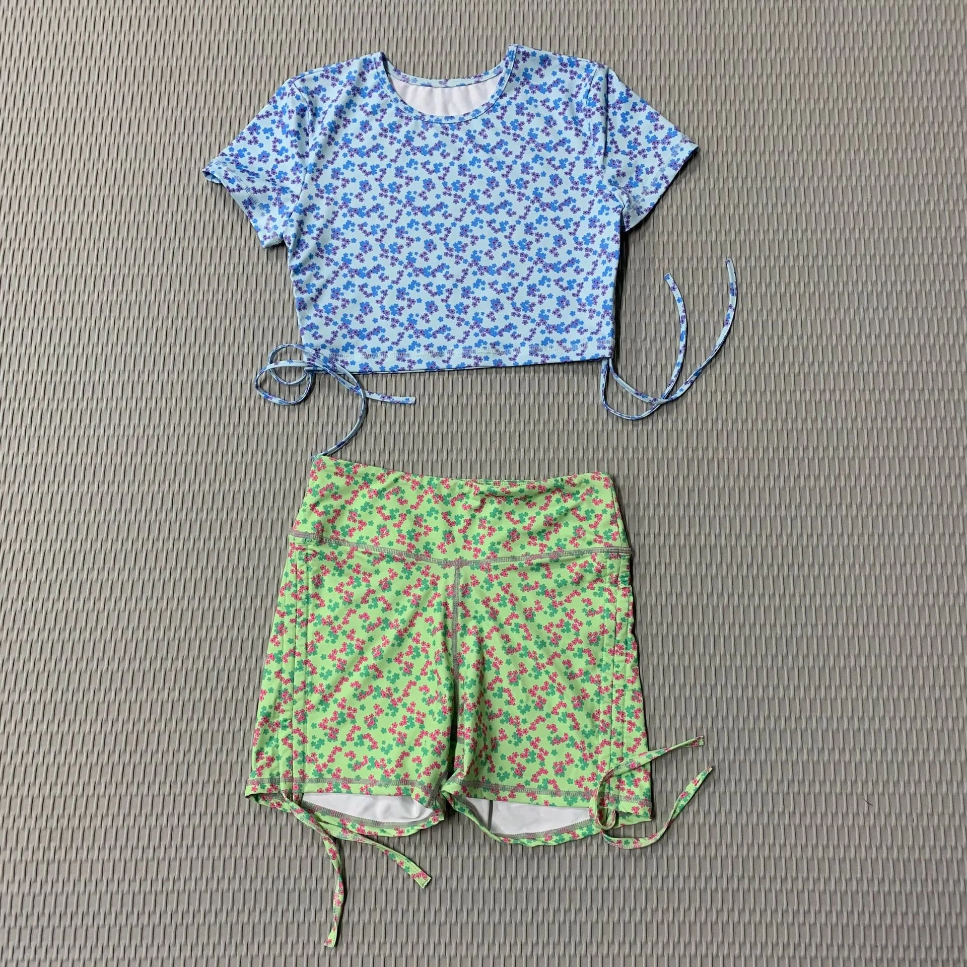 

Giyu Summer Floral Printed 2 Piece Sets Womens Outfits Casual Sports Crop Top Shorts Sets 2021 Tracksuit Two Piece Set Women