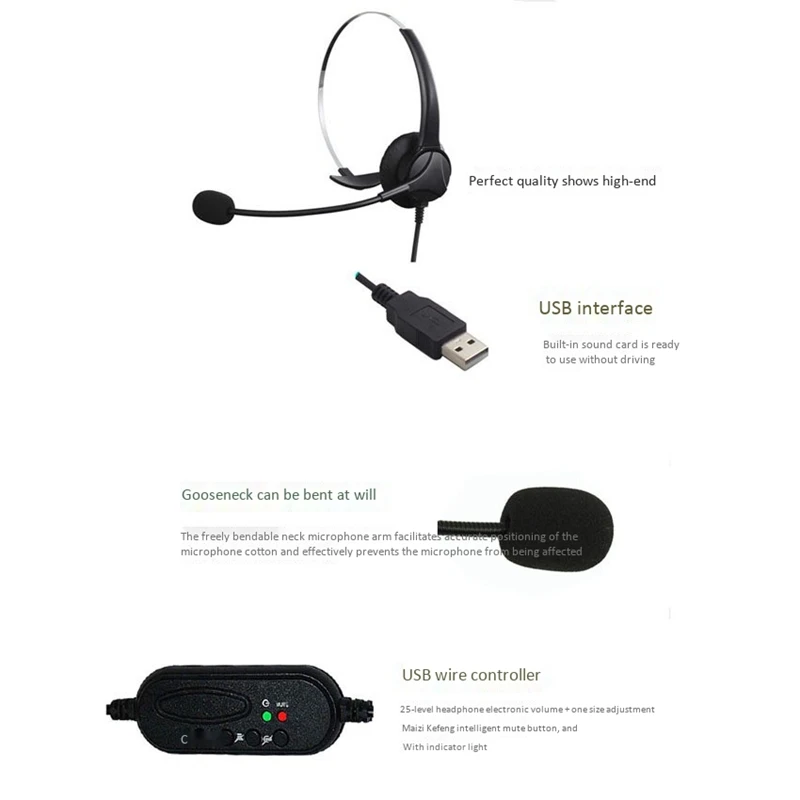Телефонная гарнитура USB микрофон с шумоподавлением одним отверстием колл центр
