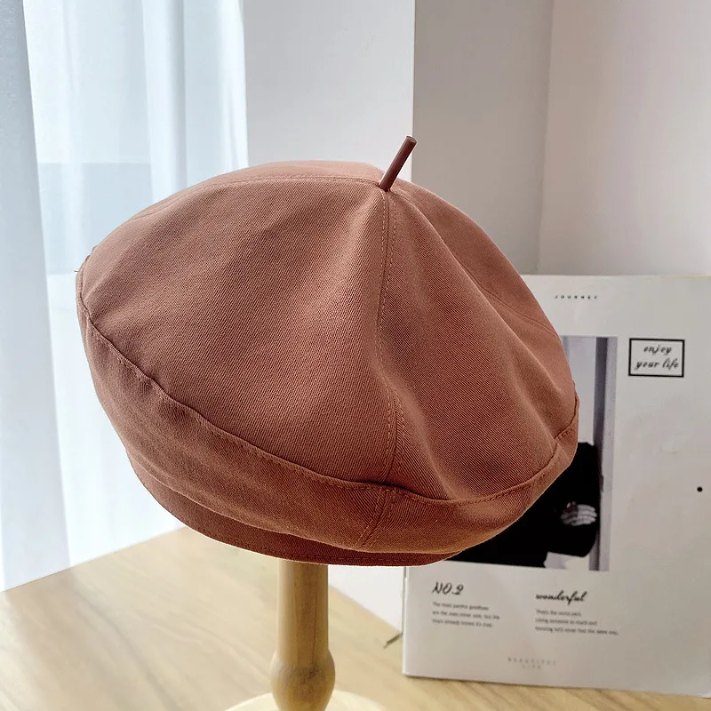 

202107-2509204 autumn big factory solid cute small tails Pumpkin beret hat men women Leisure painter hat