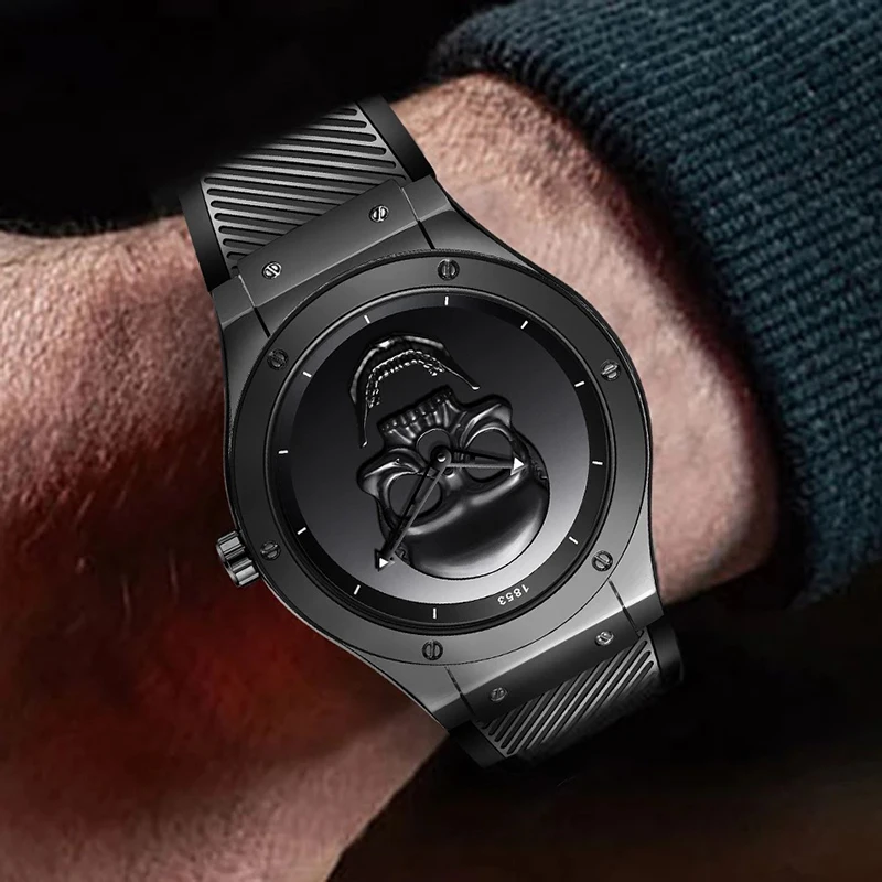 

LIGE Sport Men's Watches Quartz Skull Wristwatches Silicone Band Watch