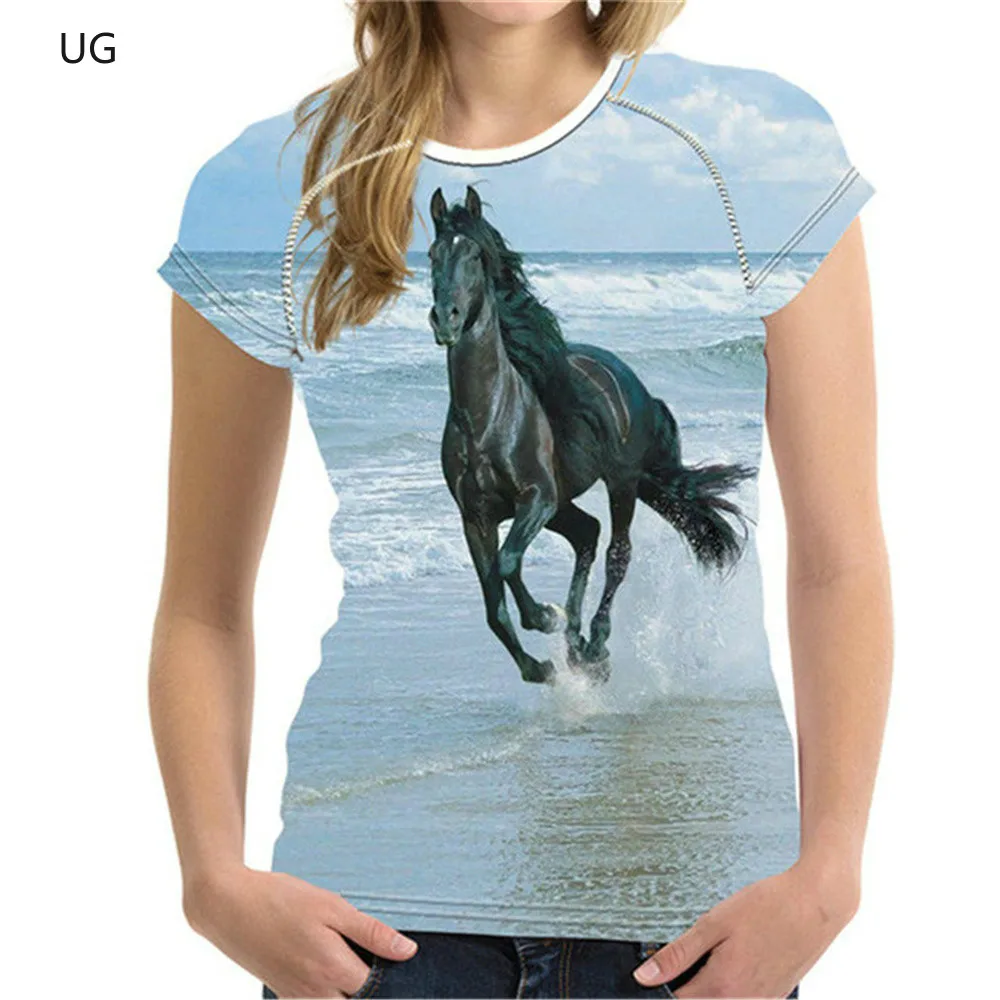 

2021 New Fashion Summer Animal Horse Print 3D Printing Male/Female Couple T-shirt Sports Personality Wild Oversized Short Sleeve