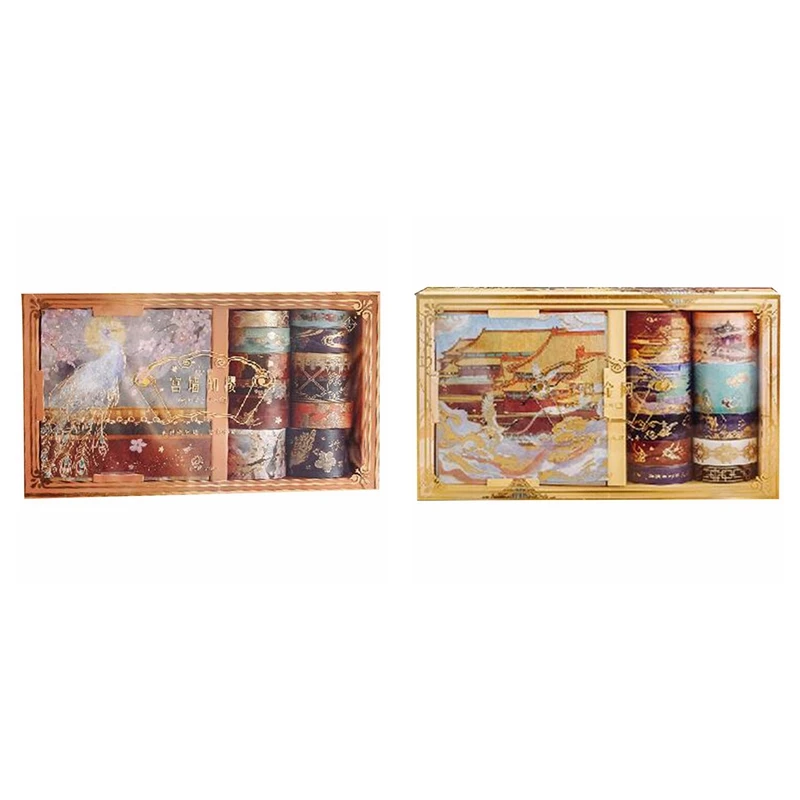 

2 Set Retro Chinese Style Masking Washi Tape Set Decorative Adhesive Tape for Diy Scrapbooking Sticker Label, B & A