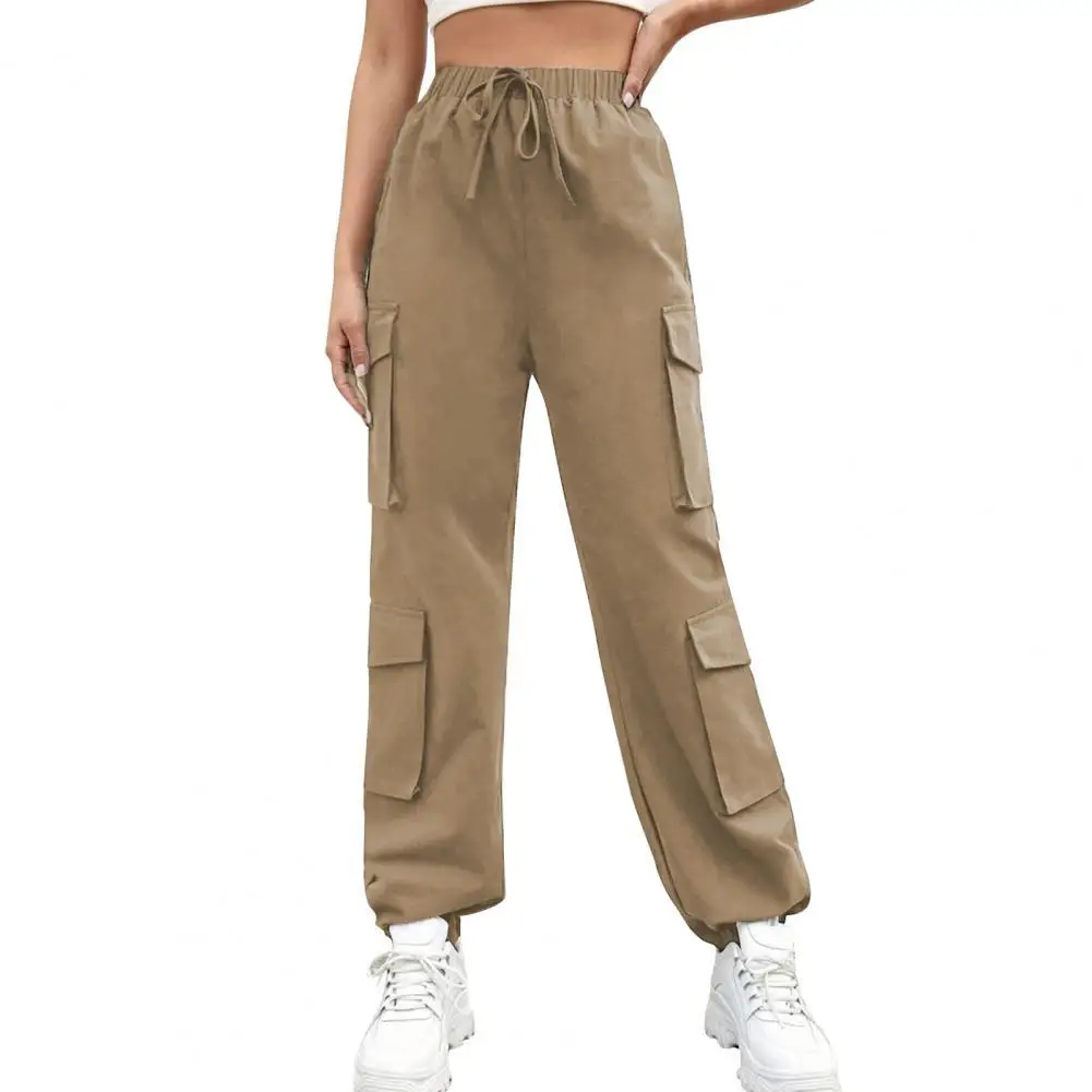 

Fashion Women Streetwear Cargo Pants Mid-Waist Elastic Polyester Comfort Stretch Cargo Trousers for Dating Casual