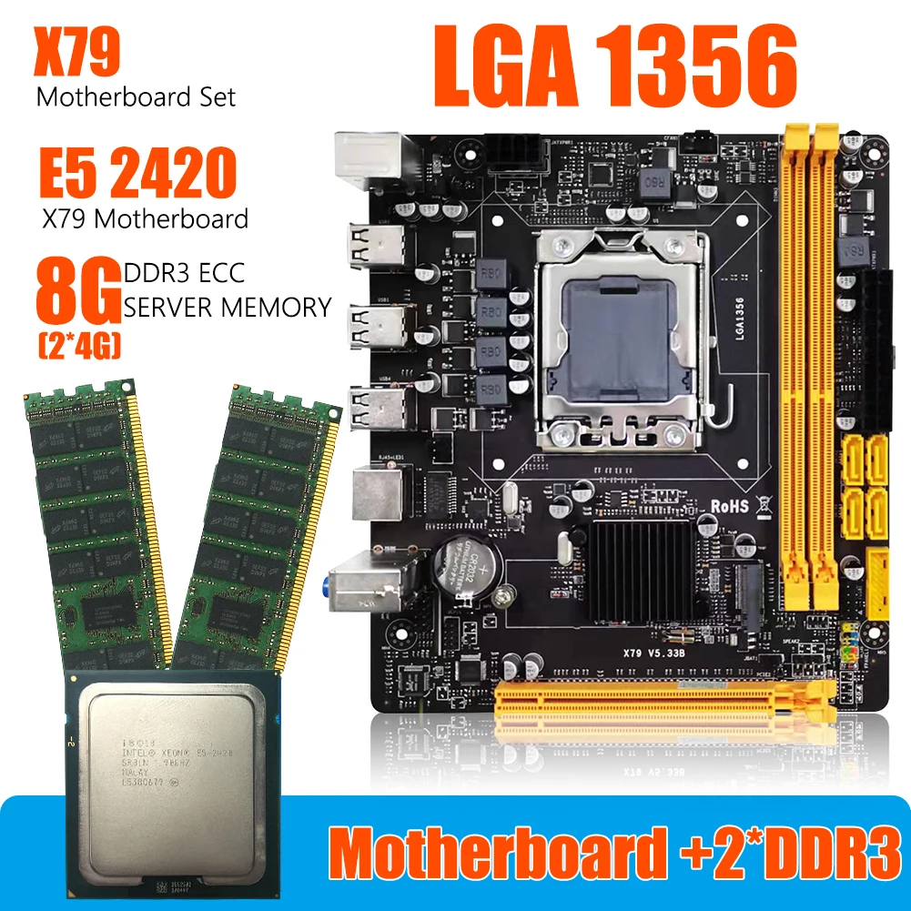 

X79 Motherboard LGA 1356+E5 2420 CPU+2x4G/8G DDR3 ECC Memory Kit PC Board for Xeon E5 Processor Desktop Computer Set