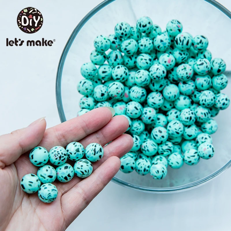 Let's Make-Cuentas de silicona para mordedor de beb&eacute;, materiales de grado alimenticio, impresi&oacute;n redonda de 15mm, manualidades DIY, cuentas de sonajero seguras, 10 Uds.-0