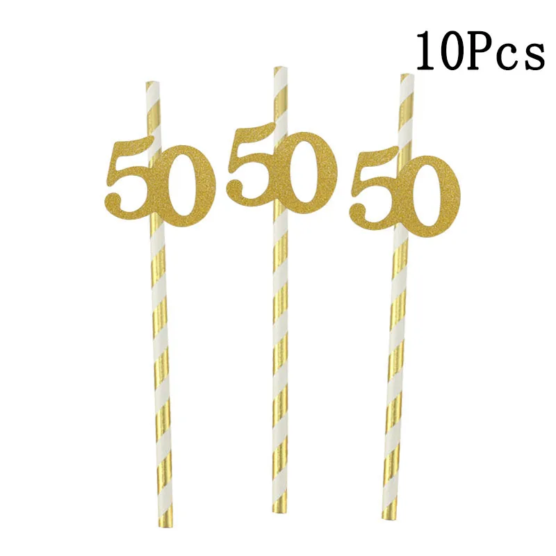 gold 50 Chicinlife 10 шт. Фотофон с изображением золотых Бумага соломинки золотистого номер 30/40/50/60th для взрослых с днем рождения Соломка для напитков сказочные вечерние украшения - Цвет: gold 50