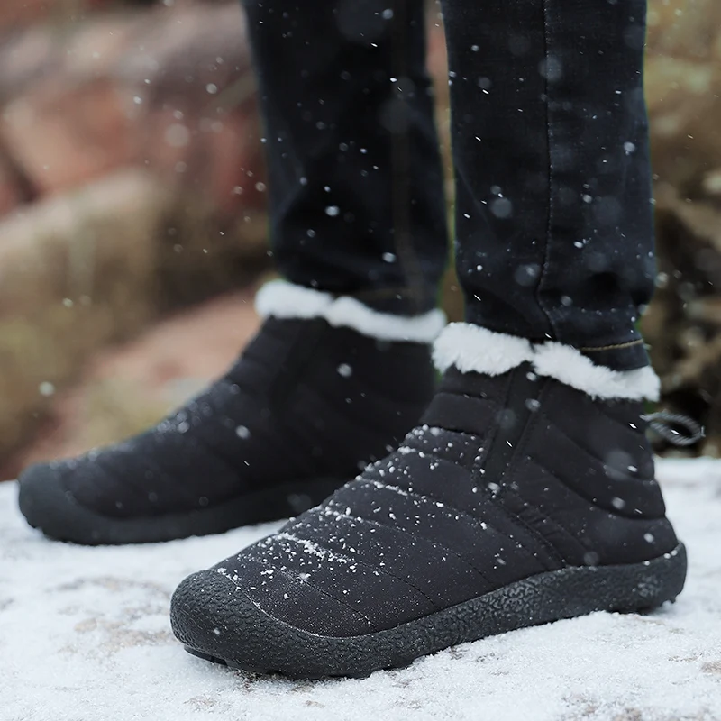 

Dacomfy Men Snow Boots Lightweight Winter Shoes Slip On Flats Keep Warm Mens Ankle Boots Outdoor Sneakers Footwear Size 39-46