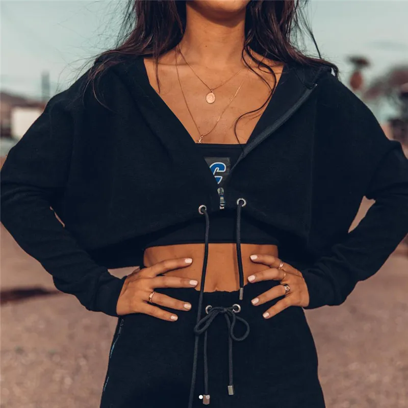 Повседневная Женская Толстовка на шнурке в готическом стиле с черной молнией