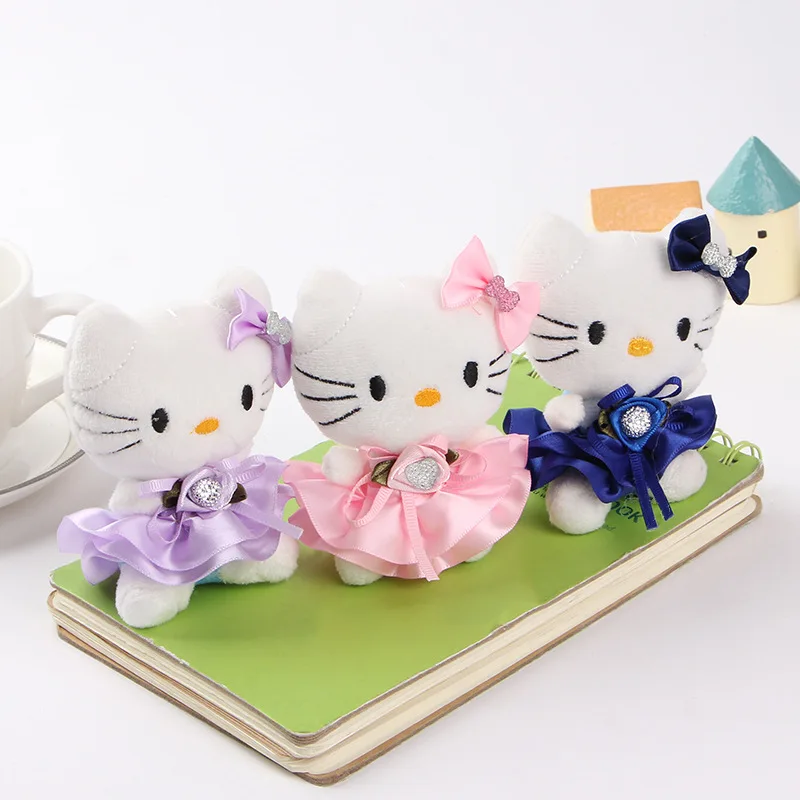 12 шт/лот Мини Кот Заполненная Плюшевая Игрушка в Платье Милые Котятки Куклы для Подарка Для Девочек Карикатурные Животные Букетные Аксессуары.