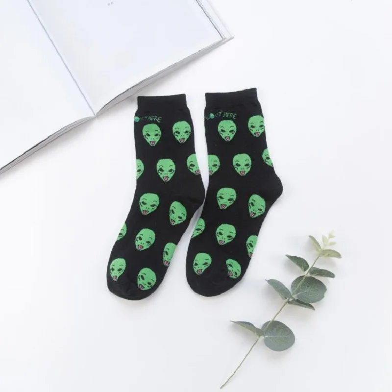 

Уличные спортивные модные Мультяшные хлопковые носки с головой инопланетянина для мужчин и женщин
