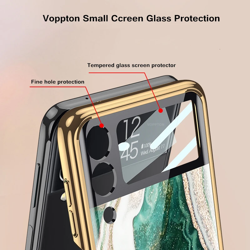 marble glass case for samsung galaxy z flip 3 phone cover full protection plating hard cover for galaxy z flip3 5g free global shipping