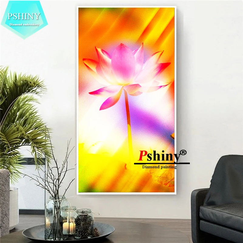 PSHINY 5D DIY Diamond embroidery sale Colored lotus flowers Full drill round rhinestones pictures Painting new arrivals | Дом и сад