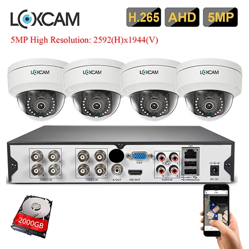 8CH DVR x 4 Camera LOXCAM 5MP Ultra HD 8CH DVR комплект H.265+ CCTV камера система безопасности 5MP CCTV система наружного ночного видения комплект видеонаблюдения - Цвет: 8CH DVR x 4 Camera