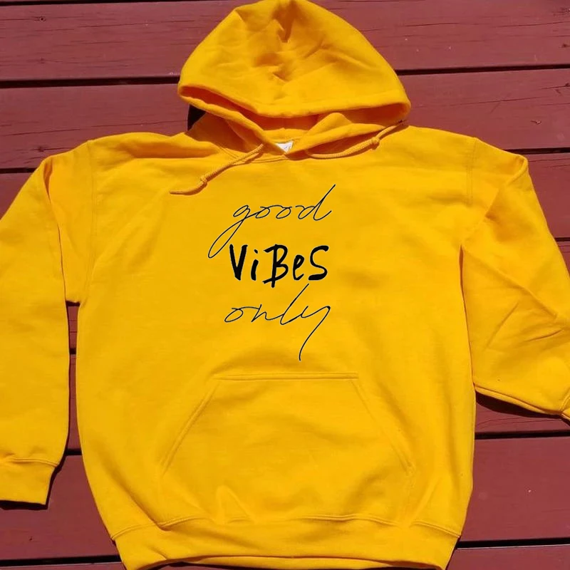 

Женские Модные худи Good vibes из чистого хлопка, повседневные Молодежные хипстерские толстовки со слоганом, унисекс, гранж пуловеры, худи, топы
