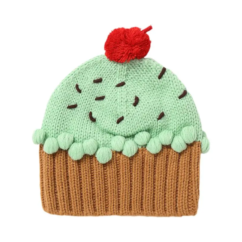 

Toddler Kids Cute Contrast Color Cupcake Shaped Knitted Hat with Pompom Ball Boys Girls Outdoor Winter Warm Beanie Cap for 3-8T