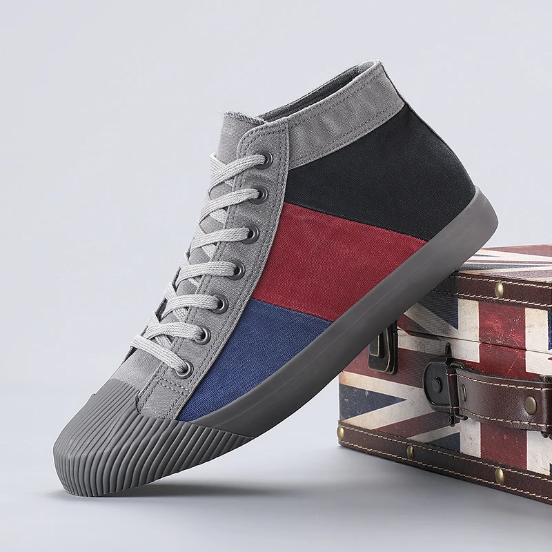 Men Casual Shoes Fashion Leather Canvas High top Moccasins Slip on Men's Flats Male Driving Soft Non-slip | Обувь