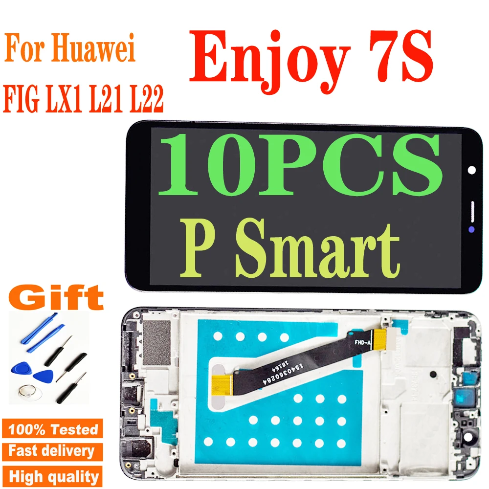 

10PCFor Huawei P Smart, ЖК-дисплей, сенсорный экран, дигитайзер, для сборки, для Huawei Enjoy фотоаппаратов моментальной печати 7S с рамкой рис LX1 L21 запасная ч...
