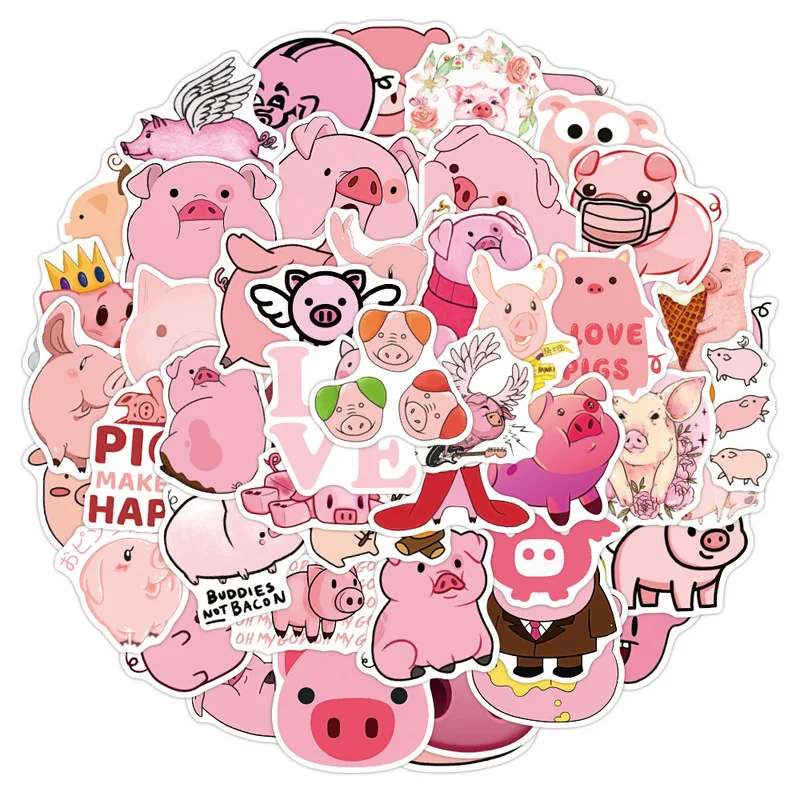 

10/30/50pcs Cartoon Stickers Cute Pink Pig Stickers Graffiti Waterproof Snowboard Laptop Luggage Guitar Decal Stickers for Kids