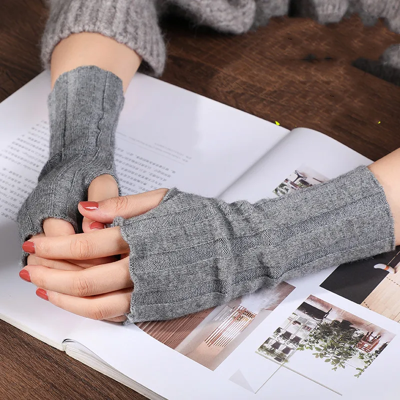 

Winter Wool Knitted Fingerless Gloves For Women Winter Warm Wrist Short Gloves Ladies Cashmere Stretch Solid Mittens AD0933