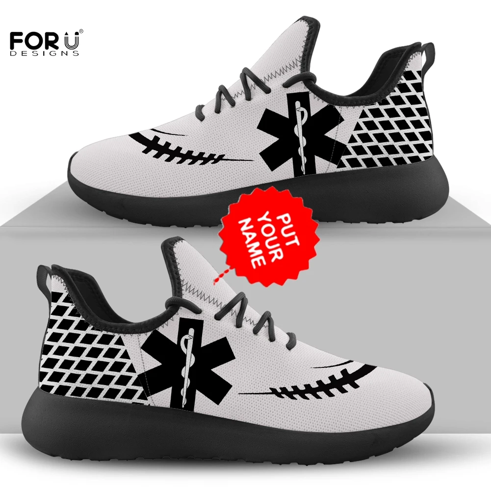 

FORUDESIGNS Black White Mens Casual Flats Air Mesh Paramedic EMT Sneakers Spring Summer Lightweigt Breathable Shoes For Students