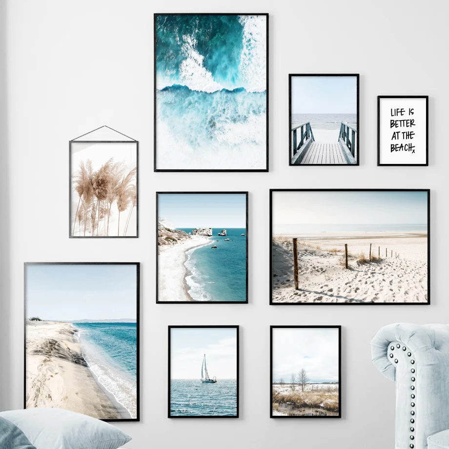 Sea Bridge Reed Beach Sailboat Quote landscape Art Canvas Painting Nordic Posters And Prints Room Decor Wall Pictures For Living | Дом и сад