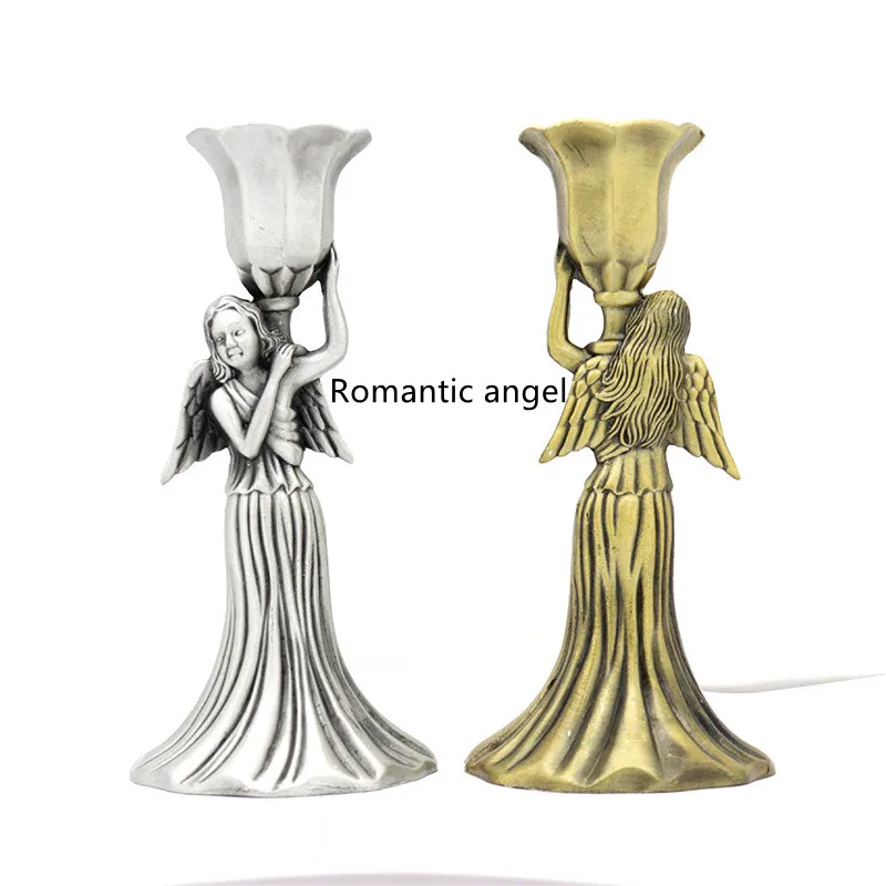 

Western Retro Alloy Candlestick Romantic Angel Saint Woman Angel Candle Holder Home Decoration Ornaments Wedding Metal Crafts