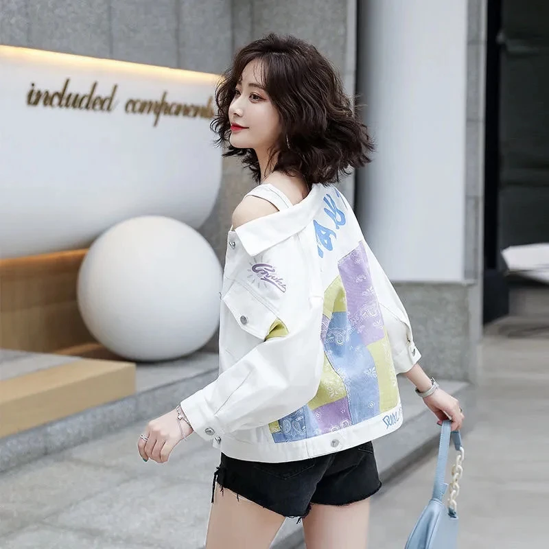 Женская джинсовая куртка новая свободная в Корейском стиле с красным принтом