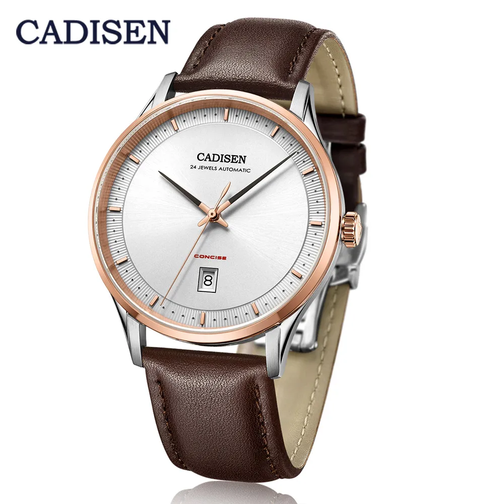 

CADISEN Top Brand Mechanical Watch Men Automatic NH35A Leather Fashion Business Mechanical Waterproof Wrist Watches Reloj Hombre