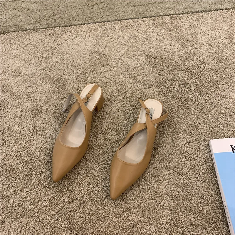 

New summer 2021 Baotou one line buckle pointed fairy style thick heel high heels sandals women's shoes