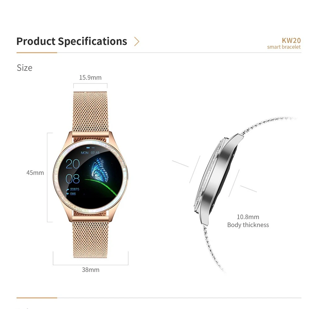 

KW20 Sport Swimming Fitness Smartwatch 2021 HD Screen Full Touch Heart Rate IP68 Waterproof Women Bracelet Bluetooth Smart Watch