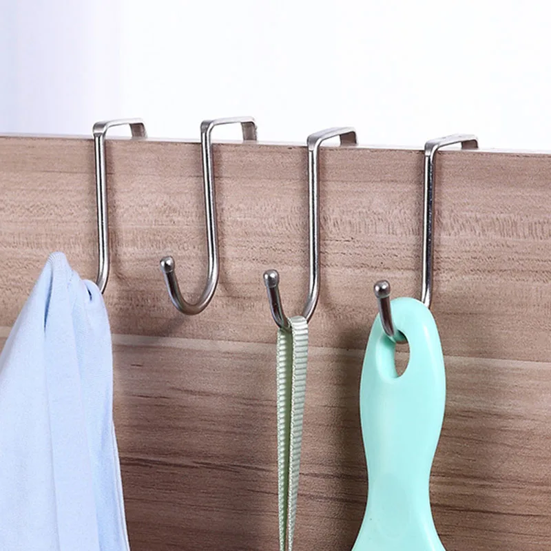 

Bathroom 4pcs Stainless Hanging Steel Storage Hooks Wall Kitchen S-shaped Hook Cupboard Door Double S Hook Non-trace Hooks