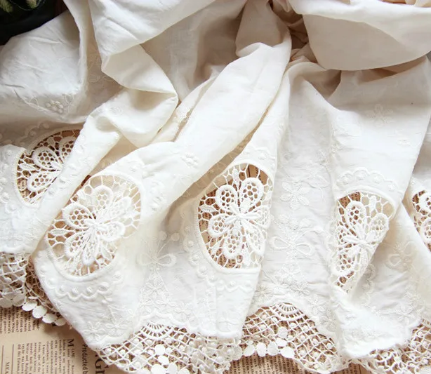 Белая 100% хлопковая кружевная ткань двусторонняя вышивка цветок круг ушко
