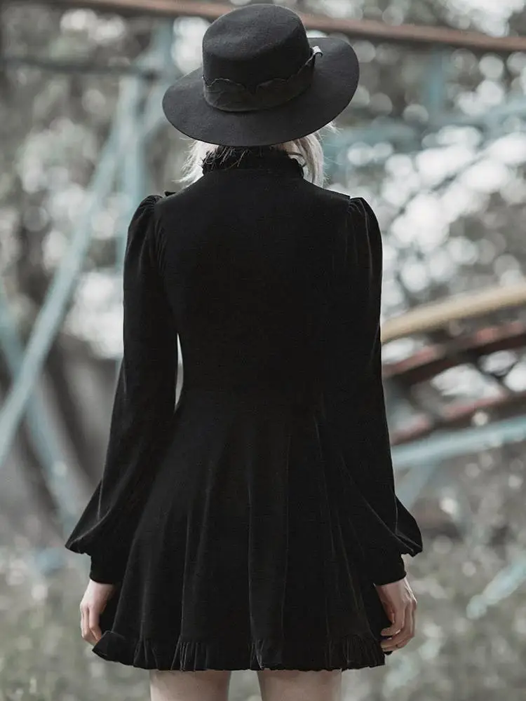 Панк рейв женские Кружева Раффлед Луна пуговицы фонари рукавами бархатные