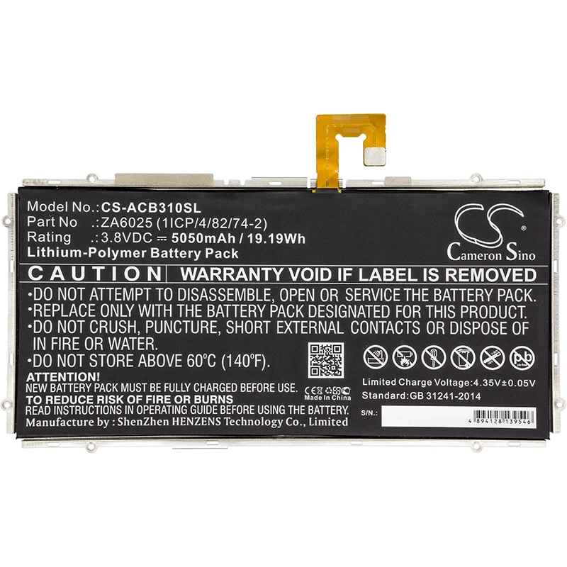 

Cameron Sino 5050mAh Battery for Acer B3-A10-K154,B3-A10-K3BF,Iconia One 10 B3-A10,ZA6025 (1ICP/4/82/74-2)