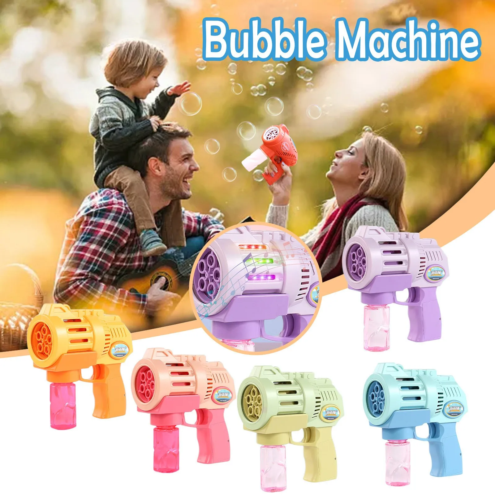 

Автоматическая музыкальная Пузырьковая машина, мультяшная пузырьковая машина с 10 мл водяными пузырьками мыла, детские игрушки, уличная игр...