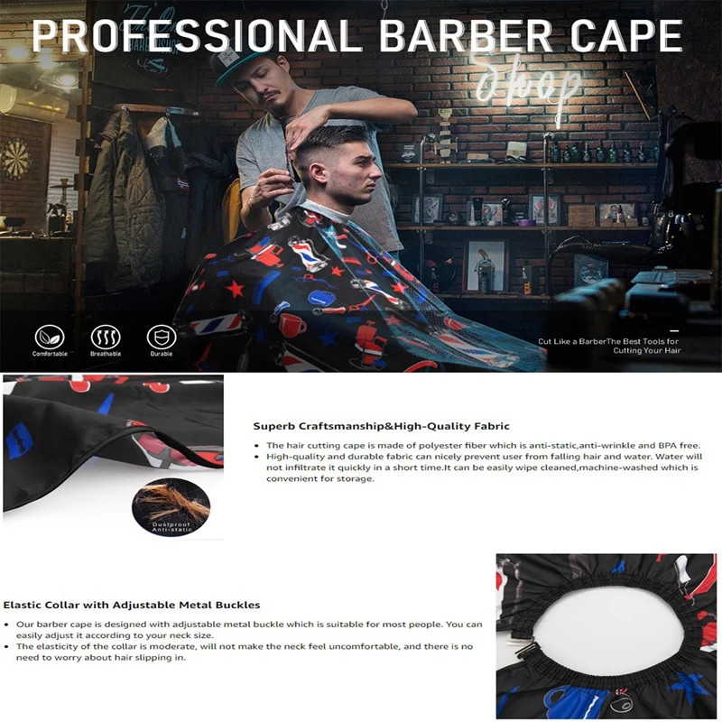 

Professional Barber Cape Adjustable Buckle Hair Cutting Cape with Carbon Comb Neck Duster Brush&Clips Hair Cutting Capes