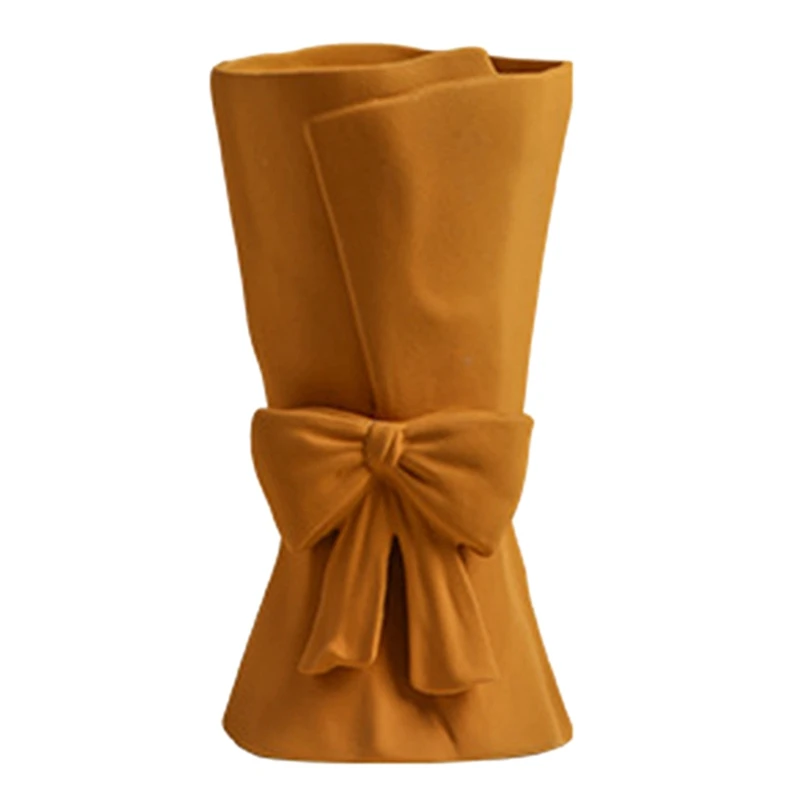 

Large Orange Ceramic Bow-Knot Flower Vase Holding Flower Shaped Decorative Dried Flower Vase Table Art Vase