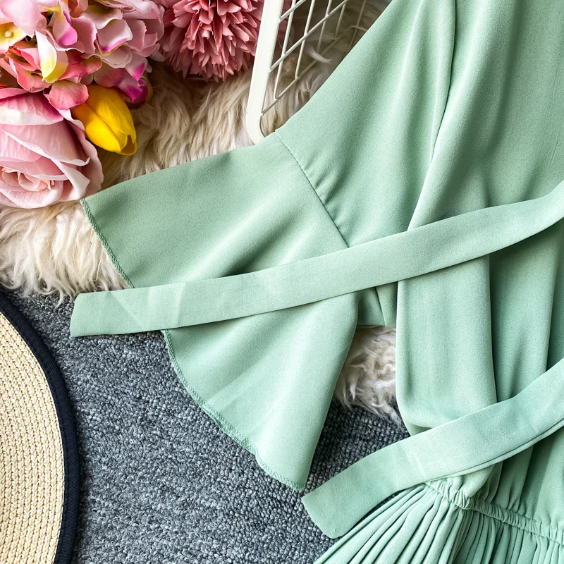 Женское пляжное платье в стиле ретро Элегантное Длинное плиссированное средней