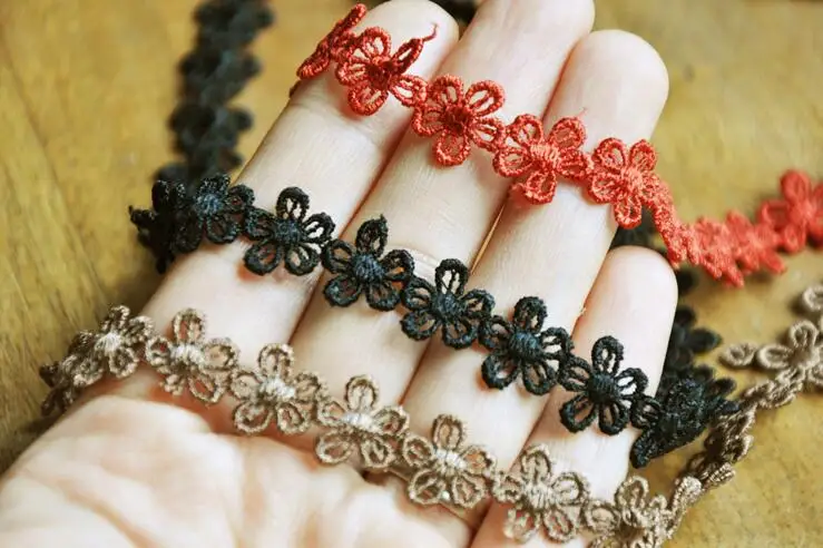 4 м/лот 1 3 см ширина Цветочная черная кофейная кирпичная красная кружевная