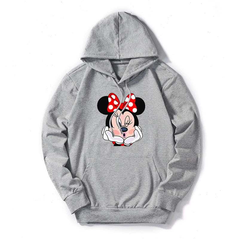 Gray2 Women Sweatshirt Cotton Hoodies Autumn Winter Minnie Cartoon Hoodie Print Pullover Long Sleeve Plus Size 5XL White - Цвет: Gray2