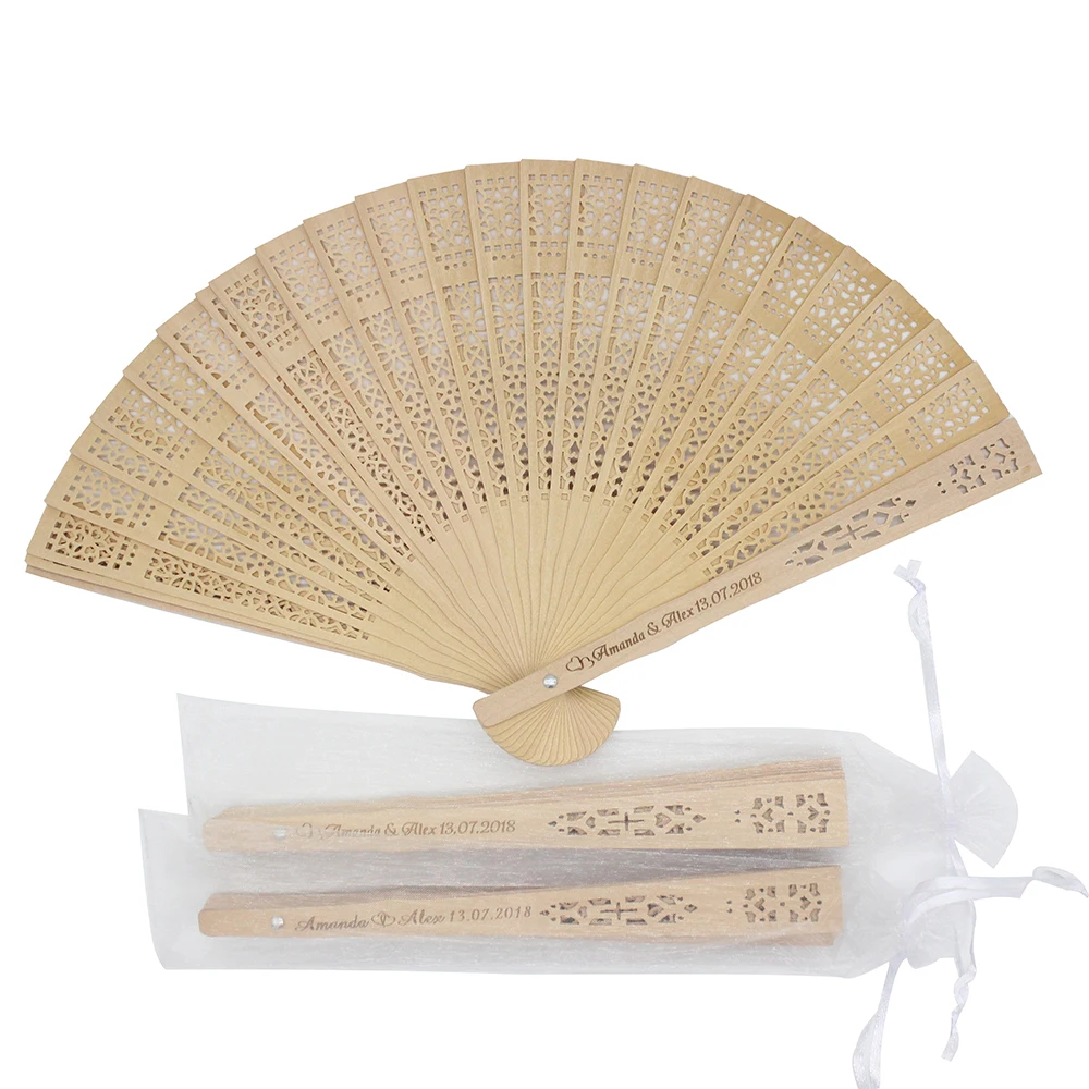 50Pcs Personalized Engraved Wood Folding Hand Fan Wooden Fold Fans Baby Shower Gift Wedding Party Gift Decor Favors