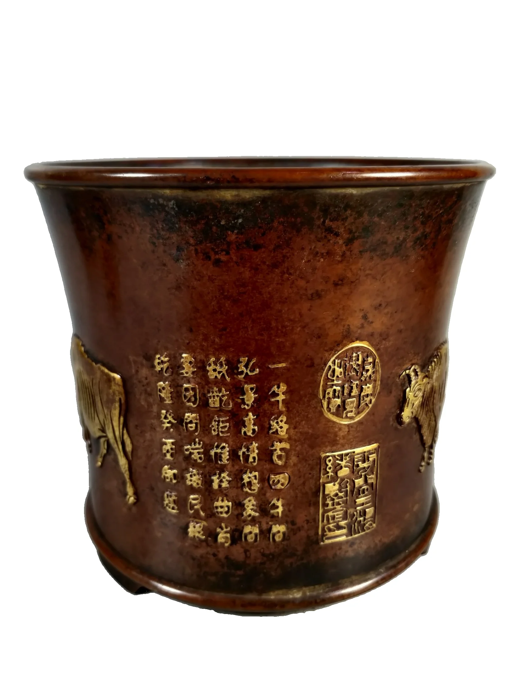

Позолоченный держатель для ручек Laojunlu с камеей из фиолетовой меди с пятью булышками, Античная бронзовая коллекция шедевров из Китая