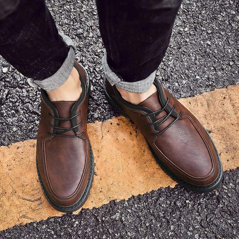 Кроссовки мужские из натуральной кожи повседневная Уличная обувь на шнуровке