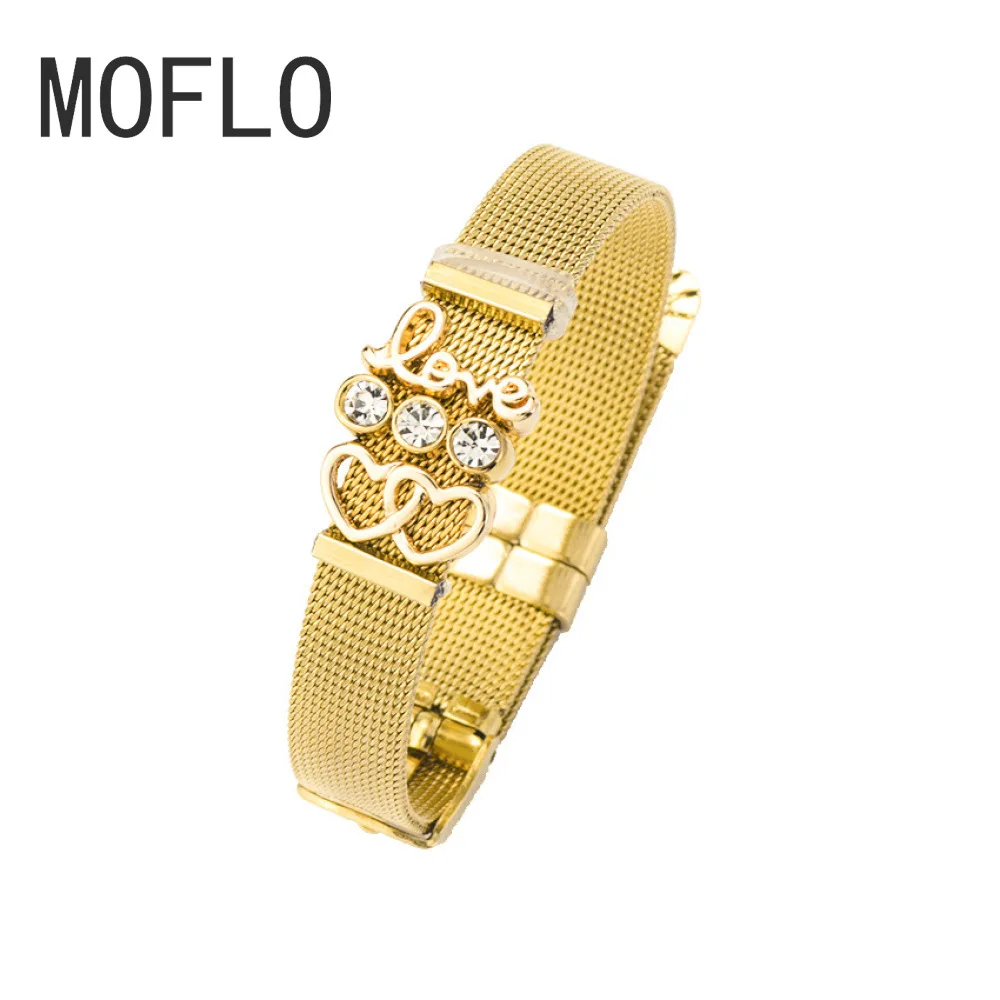 

MOFLO 2020 новый браслет, браслет на запястье, нержавеющая сталь, подвески сетки браслет любовь комбинации Хранитель браслет ювелирные изделия ...