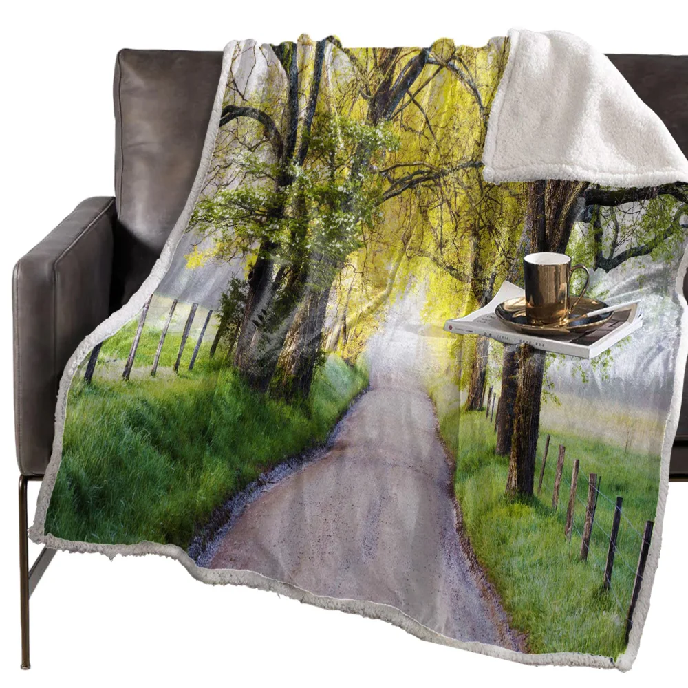 Дорожное зеленое деревянное одеяло с желтым оттенком Флисовое цветочным