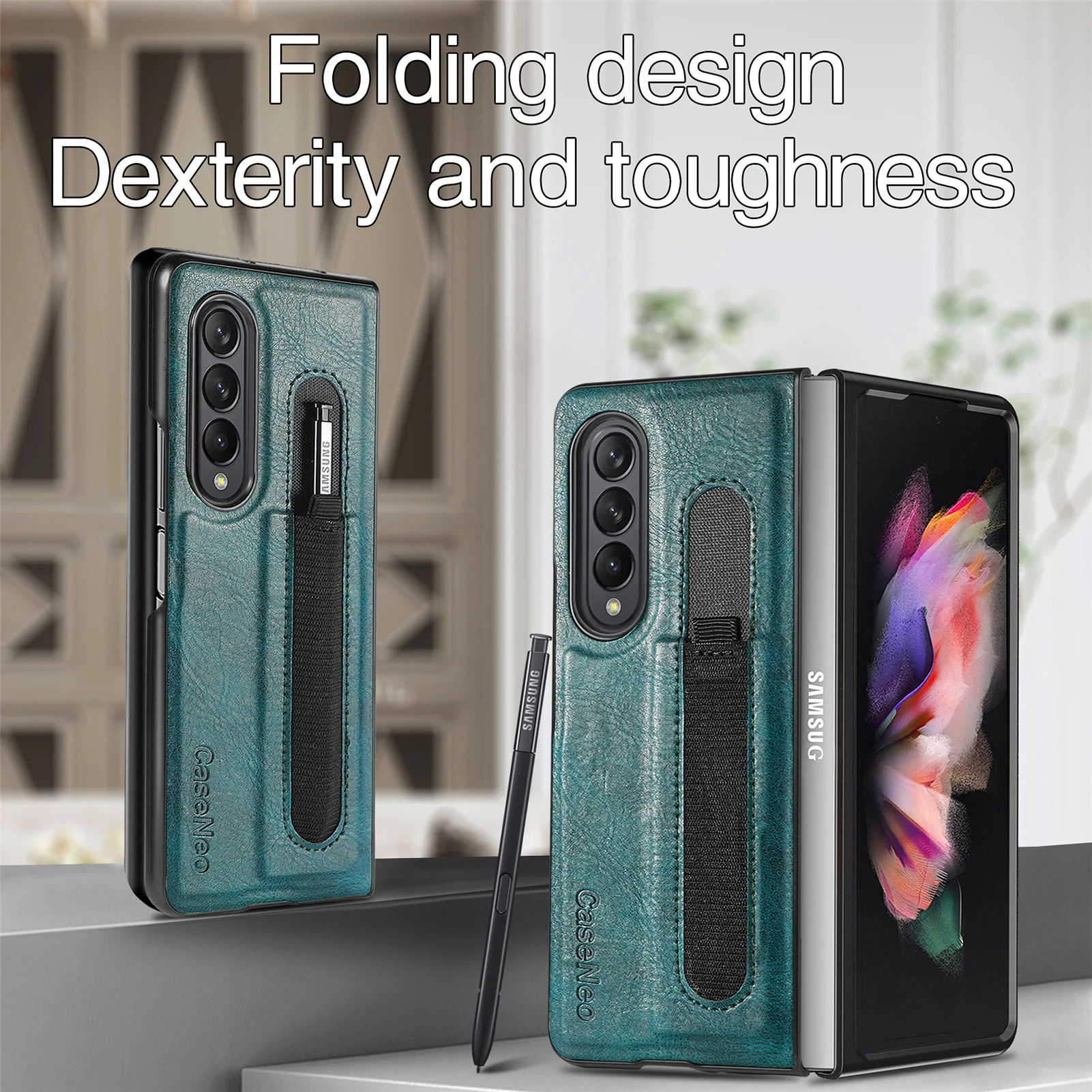 

Pure Leather Pen Slot Case For Samsung Galaxy Z Fold3 5G Phone Cover Full Protection With S Pen Holder Case For Z Fold 3 Cover