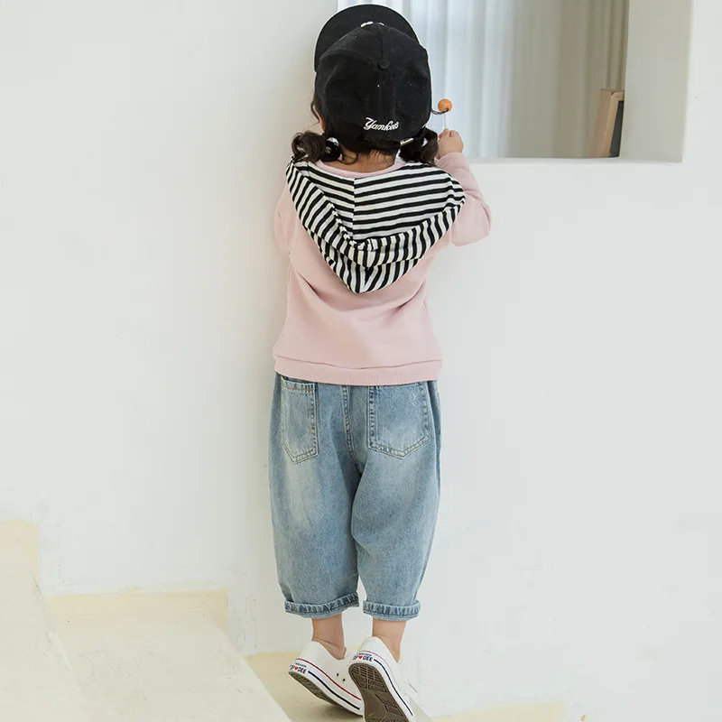 Футболка для маленьких девочек с капюшоном Детские хлопковые топы длинным